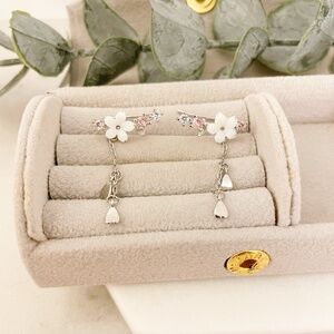 925 Sterling Silver Cherry Blossom Earrings Dangle Flower Petal Drop Earrings